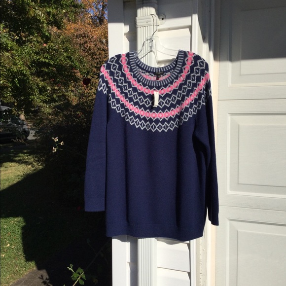 Talbots Sweaters - NWT Talbots Pretty Blue Pink Gray Nordic Pattern